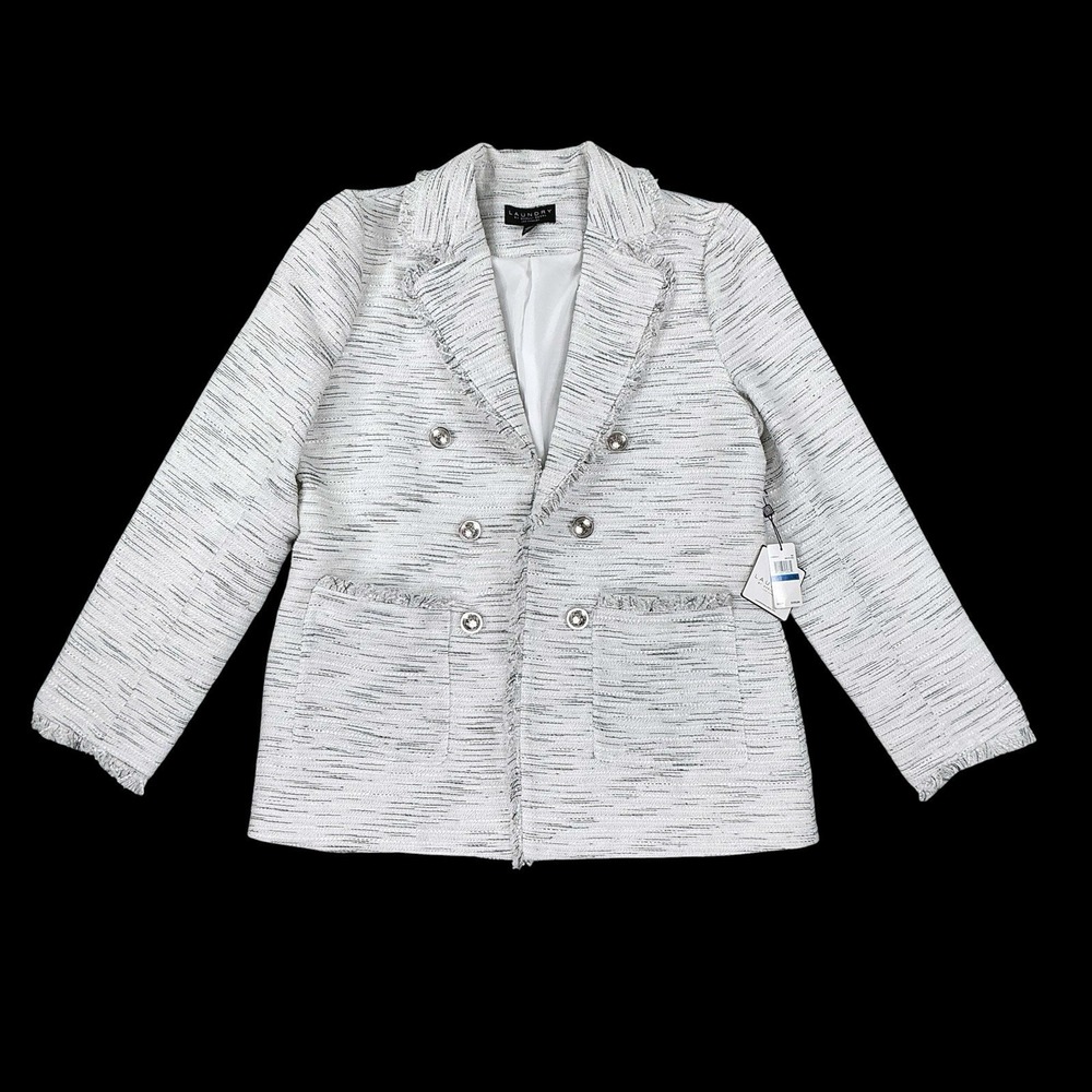 Laundry by Shelli Segal Blazer Women XL White Black Tweed Open Buttons NWT